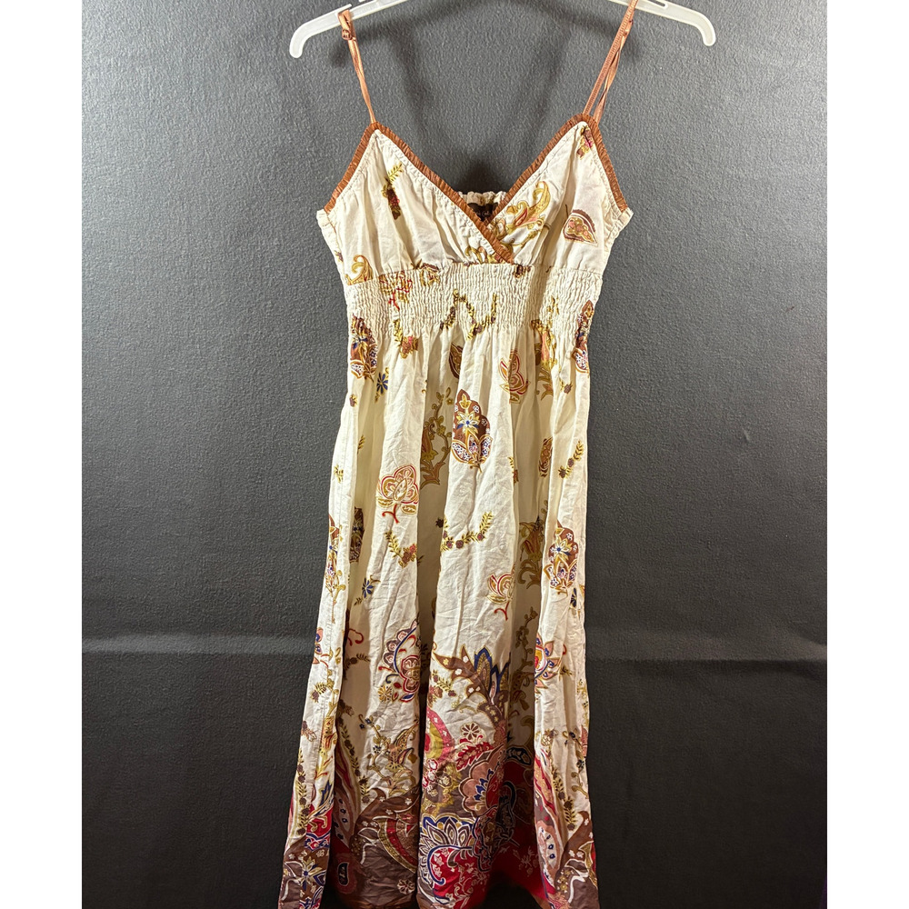 vtg y2k women babydoll dress medium cream brown floral forest fairy western boho